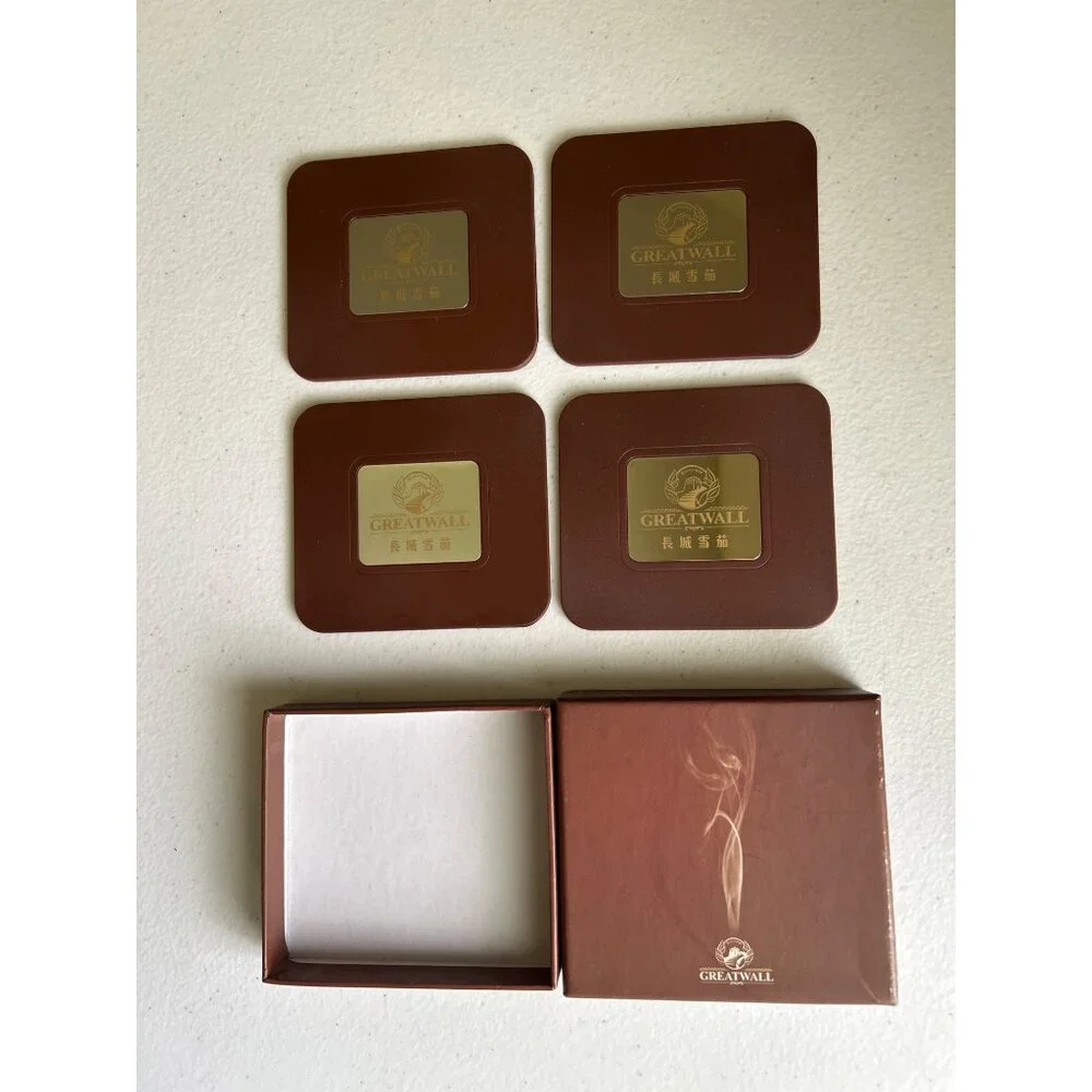 Greatwall Brown Square Drink Coasters Set Of 4 In Box